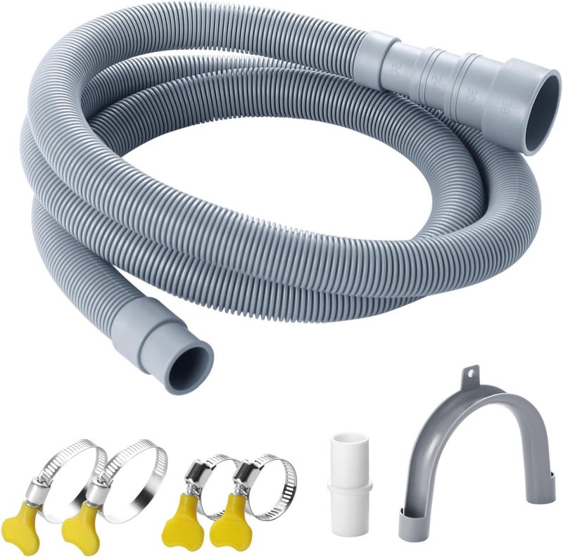 Elyfree Washing Machine Drain Hose, 3.2 ft Flexible Washer Drain Hose Extension, Universal Dishwasher Hose Extension Kits Corrugated Washer Hoses W/ 1 Hose 4 Clamps 1 U-Bend Holder - Image 1